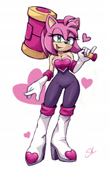 Size: 1525x2417 | Tagged: safe, artist:sokerikaneli, amy rose, outfit swap, piko piko hammer, rouge's heart top, solo