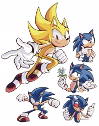 Size: 1609x2048 | Tagged: safe, artist:imlunanoche02, sonic the hedgehog, super sonic, 2024, daisy (flower), flower, flying, looking at viewer, looking offscreen, mouth open, signature, simple background, smile, solo, super form, thumbs up, white background