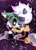 Size: 1463x2048 | Tagged: safe, artist:fartist2020, cassia the pronghorn, tangle the lemur, 2024, abstract background, black sclera, cassia x tangle, cute, duo, eyes closed, female, holding them, idw sonic the hedgehog, kiss on head, kneeling, lesbian, mouth open, pronghorn, shipping, signature, surprise kiss, surprised