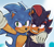 Size: 776x662 | Tagged: safe, artist:daisiesarecool, shadow the hedgehog, sonic the hedgehog, 2024, abstract background, arm around shoulders, blushing, cheek to cheek, clenched teeth, duo, gay, looking at viewer, outline, selfie, shadow x sonic, shipping, signature, smile, standing, white outline