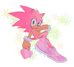 Size: 2009x1815 | Tagged: safe, artist:halpdevon, sonic the hedgehog, oc, oc:sakura sonic, 2020, alternate shoes, color swap, heart, signature