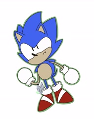 Size: 2094x2757 | Tagged: safe, artist:tokyoinkwolf, sonic the hedgehog, sonic mania adventures, 2019, frown, looking offscreen, outline, signature, simple background, solo, standing, white background