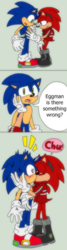 Size: 392x1470 | Tagged: safe, artist:aishapachia, robotnik, sonic the hedgehog, hedgehog, 2012, age difference, chu, dialogue, duo, english text, flat colors, frizzed, gay, green background, hand on another's face, kiss, mobianified, panels, redraw, robotnik x sonic, sfx, shipping, simple background, speech bubble, standing, surprise kiss, surprised