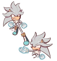 Size: 917x981 | Tagged: safe, artist:freessso, silver the hedgehog, 2024, clenched fists, clenched teeth, looking offscreen, simple background, solo, white background