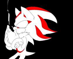 Size: 400x328 | Tagged: safe, artist:34_6, shadow the hedgehog, black background, lidded eyes, monochrome, simple background, solo