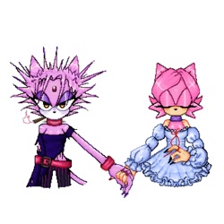 Size: 1280x1280 | Tagged: safe, artist:deedeepeaks, amy rose, blaze the cat, cat, hedgehog, 2024, amy x blaze, cigarette, cute, dress, eyes closed, female, females only, holding hands, lesbian, looking at viewer, shipping, smoking