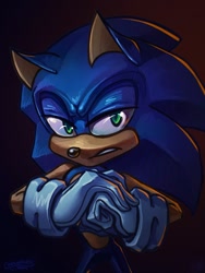 Size: 768x1024 | Tagged: safe, artist:charcoalhorseda, sonic the hedgehog, 2024, black background, clenched teeth, cracking knuckle, lidded eyes, simple background, standing