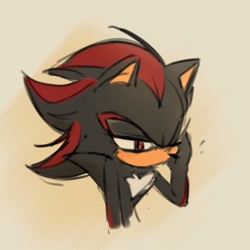 Size: 681x681 | Tagged: safe, artist:atonrg, shadow the hedgehog, 2024, gloves off, lidded eyes, one eye closed, solo