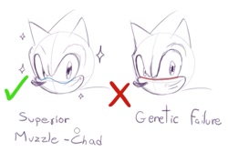 Size: 927x661 | Tagged: safe, artist:pocho22059768, sonic the hedgehog, 2024, drawing tutorial, english text, head only, line art, looking at viewer, sketch, smile, solo, tutorial