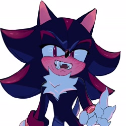 Size: 2048x2036 | Tagged: safe, artist:s0nadow, shadow the hedgehog, 2024, claws, fangs, lidded eyes, looking at viewer, mouth open, simple background, solo, standing, white background