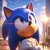 Size: 1024x1024 | Tagged: safe, ai art, sonic the hedgehog, hedgehog, human, 2024, 3d, abstract background, alternate eye color, blue eyes, city, daytime, hands together, looking up, male, outdoors, prompter:speed sonic star, solo
