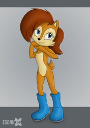 Size: 905x1280 | Tagged: safe, artist:esonic64, sally acorn, boots, classic style, topless