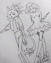 Size: 1678x2048 | Tagged: safe, artist:deardeeric, amy rose, blaze the cat, cat, hedgehog, 2020, amy x blaze, cute, female, females only, knife, lesbian, line art, looking at viewer, shipping, sketch, traditional media