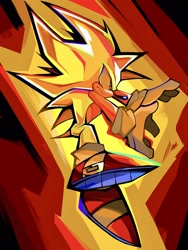 Size: 1536x2048 | Tagged: safe, artist:kuroiyuki96, sonic the hedgehog, super sonic, hedgehog, 2024, abstract background, frown, looking ahead, looking offscreen, male, signature, solo, solo male, super form