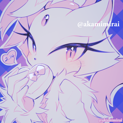 Size: 600x600 | Tagged: safe, artist:akamimirai, blaze the cat, cat, 2024, abstract background, blushing, chocolate box, female, holding something, looking at viewer, outline, signature, solo, solo female, valentine's day
