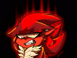 Size: 2048x1536 | Tagged: safe, artist:hedgester_, shadow the hedgehog, 2023, annoyed, black background, clenched teeth, dark form, dark shadow, floppy ears, glowing, looking at viewer, signature, simple background, solo