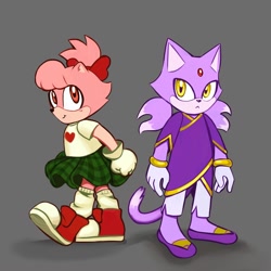 Size: 2000x2000 | Tagged: safe, artist:deardeeric, amy rose, blaze the cat, cat, hedgehog, 2024, amy x blaze, cute, female, females only, lesbian, looking at viewer, shipping, skirt