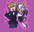 Size: 1080x1000 | Tagged: safe, artist:project-deity, agent topaz, rouge the bat, bat, human, sonic x, blushing, cute, duo, duo female, exclamation mark, female, females only, flustered, heart, holding another's arm, lesbian, looking at viewer, mouth open, open smile, outline, purple background, purple outline, rouge x topaz, shipping, simple background, smile, smiling at viewer, surprised
