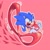 Size: 1280x1280 | Tagged: safe, artist:billytarmadillo, sonic the hedgehog, 2024, chocolate box, holding something, looking ahead, looking offscreen, mouth open, open smile, outline, pink background, running, simple background, smile, solo, super peel-out, valentine's day, white outline