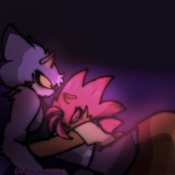 Size: 1280x1280 | Tagged: safe, artist:silver0sparkz, amy rose, blaze the cat, cat, hedgehog, 2023, amy x blaze, cuddling, cute, eyes closed, female, females only, lesbian, looking at them, shipping, sleeping