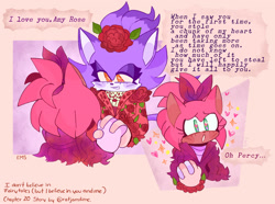 Size: 2048x1524 | Tagged: safe, artist:eggseabutter, amy rose, blaze the cat, cat, hedgehog, 2023, amy x blaze, cute, english text, female, females only, flowers, heart, lesbian, looking at each other, shipping, sparkles, speech bubble, talking