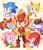 Size: 1066x1254 | Tagged: safe, artist:plus2sf, amy rose, knuckles the echidna, miles "tails" prower, nack the weasel, robotnik, sonic the hedgehog, trip the sungazer, sonic superstars, 2024, abstract background, classic amy, classic knuckles, classic robotnik, classic sonic, classic tails, cute, group, mouth open, open smile, outline, smile, star (symbol), white outline