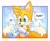 Size: 2048x1659 | Tagged: safe, artist:bluslashed, miles "tails" prower, 2024, abstract background, candy, dialogue, heart, holding something, looking at something, outline, signature, smile, solo, speech bubble, tongue out, white outline