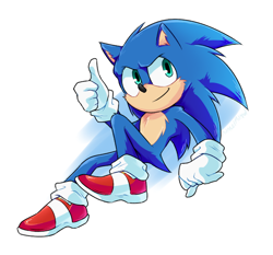 Size: 750x700 | Tagged: safe, artist:nannelflannel, sonic the hedgehog, sonic the hedgehog (2020), 2019, looking offscreen, simple background, smile, solo, thumbs up, white background