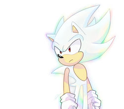 Size: 900x792 | Tagged: safe, artist:nannelflannel, sonic the hedgehog, 2019, clenched fists, frown, hyper form, hyper sonic, looking offscreen, simple background, solo, standing, white background