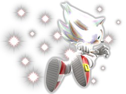 Size: 2000x1500 | Tagged: safe, artist:blue007prime, artist:varcolac-prime, sonic the hedgehog, 2022, 3d, flying, hyper form, hyper sonic, looking back at viewer, simple background, solo, sparkles, transparent background