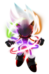 Size: 1960x2968 | Tagged: safe, artist:dannythecool123, sonic the hedgehog, 2022, 3d, clenched fists, dark, flying, glowing eyes, hyper form, hyper sonic, looking at viewer, simple background, solo, transparent background