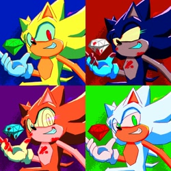 Size: 2000x2000 | Tagged: safe, artist:dragonswirl, sonic the hedgehog, super sonic, 2023, blood, blood stain, chaos emerald, dark form, dark sonic, fleetway super sonic, hyper form, hyper sonic, lidded eyes, looking at viewer, smile, solo, super form