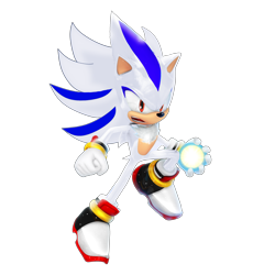 Size: 2700x2700 | Tagged: safe, artist:sonicspeedscool, oc, oc:sonow, 2023, 3d, clenched fist, edit, energy ball, fusion, fusion:shadow, fusion:sonic, hyper form, looking at viewer, mouth open, simple background, solo, transparent background