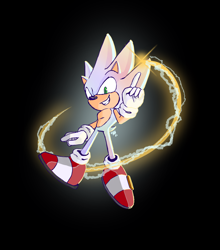 Size: 1534x1740 | Tagged: safe, artist:xyrali, sonic the hedgehog, 2021, black background, clenched teeth, glowing, hyper form, hyper sonic, looking at viewer, pointing, simple background, smile, solo, sparkle
