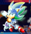 Size: 2448x2651 | Tagged: safe, artist:akonkawatin, sonic the hedgehog, 2021, abstract background, classic sonic, classic sonic (universe), flying, hyper form, hyper sonic, lineless, looking at viewer, signature, smile, solo, spanish text, watermark