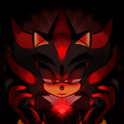 Size: 1000x1000 | Tagged: safe, artist:haleyxh, shadow the hedgehog, 2023, chaos emerald, gloves off, glowing, lidded eyes, looking at viewer, solo