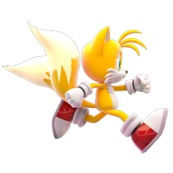 Size: 3200x3200 | Tagged: safe, artist:boogiescorp, artist:fentonxd, miles "tails" prower, 2013, 3d, clenched fists, looking ahead, looking offscreen, remake, running, simple background, solo, transparent background