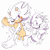 Size: 4000x3980 | Tagged: safe, artist:domestic maid, miles "tails" prower, sonic the hedgehog, fox, hedgehog, 2022, alternate eye color, barefoot, clenched fist, duo, frown, gloves off, hyper form, hyper sonic, hyper tails, looking at viewer, looking offscreen, male, outline, purple eyes, shoes off, signature, simple background, smile, socks off, sparkles, transparent background, v sign