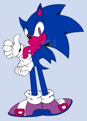 Size: 1482x2048 | Tagged: safe, artist:rocketdo_g, sonic the hedgehog, 2022, bisexual, bisexual pride, blue background, limited palette, looking back at viewer, pride, signature, simple background, smile, standing, thumbs up
