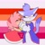 Size: 2000x2000 | Tagged: safe, artist:sonder_starworm, amy rose, blaze the cat, 2020, amy x blaze, amybetes, blazebetes, blushing, cute, duo, holding hands, lesbian, lesbian amy, lesbian blaze, lesbian pride, looking at them, pride, pride flag, pride flag background, shipping, signature, standing