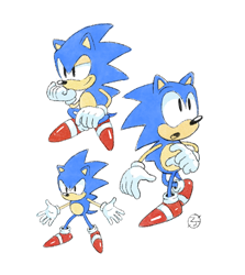 Size: 790x885 | Tagged: safe, artist:thecongressman1, sonic the hedgehog, classic sonic, looking offscreen, signature, simple background, solo, standing, white background