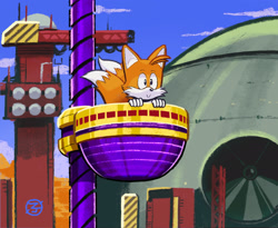 Size: 1920x1571 | Tagged: safe, artist:thecongressman1, miles "tails" prower, launch base zone, classic tails, cute, death egg, smile, solo, sonic the hedgehog 3, tailabetes