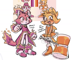 Size: 1421x1190 | Tagged: safe, artist:bl00doodle, amy rose, blaze the cat, burning blaze, cat, hedgehog, 2022, alternate version, amy x blaze, amy's halterneck dress, blaze's tailcoat, cute, english text, female, females only, lesbian, looking at viewer, mouth open, piko piko hammer, shipping, super amy, super form