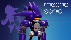 Size: 1920x1080 | Tagged: safe, artist:hgbd-wolfbeliever5, mecha sonic, 2020, abstract background, character name, robot, solo, standing