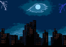 Size: 1279x919 | Tagged: safe, artist:chitonid, sonic the hedgehog 2, 2009, abstract background, cityscape, edit, genocide city zone, lightning, mod, nighttime, no characters, pixel art