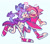 Size: 966x851 | Tagged: safe, artist:starfall-isle, amy rose, blaze the cat, cat, hedgehog, 2020, amy x blaze, amy's halterneck dress, blaze's tailcoat, blushing, clothes, cute, dress, eyes closed, female, females only, hand on shoulder, heart, lesbian, mouth open, shipping, walking