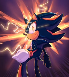 Size: 1008x1121 | Tagged: safe, artist:galaxylover06, shadow the hedgehog, sonic x shadow generations, 2024, abstract background, electricity, frown, solo, standing