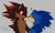Size: 1372x819 | Tagged: dead source, safe, artist:pompom-mouse, shadow the hedgehog, sonic the hedgehog, blushing, cute, duo, eyes closed, gay, grey background, heart, looking at them, shadow x sonic, shadowbetes, shipping, signature, simple background, smile, sonabetes, yellow sclera