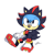 Size: 440x452 | Tagged: safe, artist:artist-block-alley, sonic the hedgehog, sonic superstars, classic sonic, classic sonic (universe), frown, kigurumi, looking offscreen, shadow onesie, signature, sitting, solo, too cute to be taken seriously