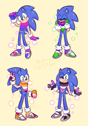 Size: 539x769 | Tagged: safe, artist:naylystyles, sonic the hedgehog, 2021, asexual pride, bandana, bisexual pride, cute, genderqueer pride, lesbian pride, paint, pride, pride flag, signature, simple background, smile, solo, sonabetes, sonic colors ultimate, standing, star (symbol), yellow background